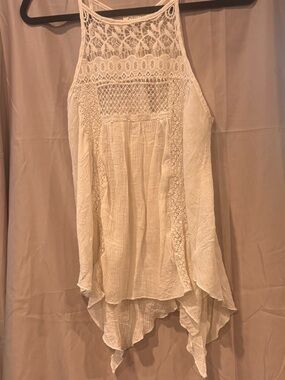 Rebellion Cream Crochet-Inset Tank Top